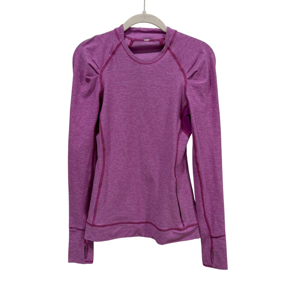 Lululemon Heathered Pink Purple Long Sleeve Athletic Top Pleated Shoulder Sz 4